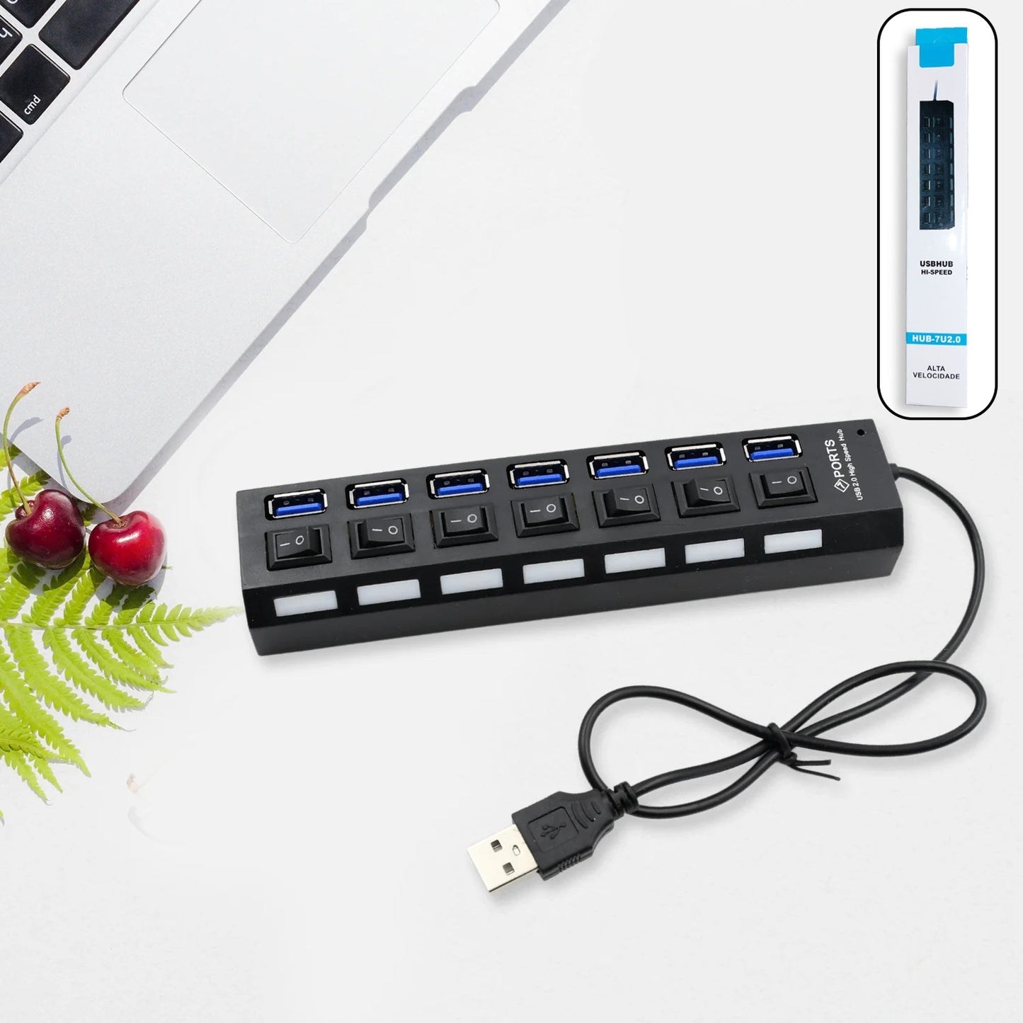 6994 Usb Splitter Multi Port Usb 2.0 Hub 7 Port With Independent Onoff Switch And Led Indicators Usb A Port Data Hub Suitable For Pc Computer Keyboard Laptop Mobile Hdd Flash Drive Camera Etc