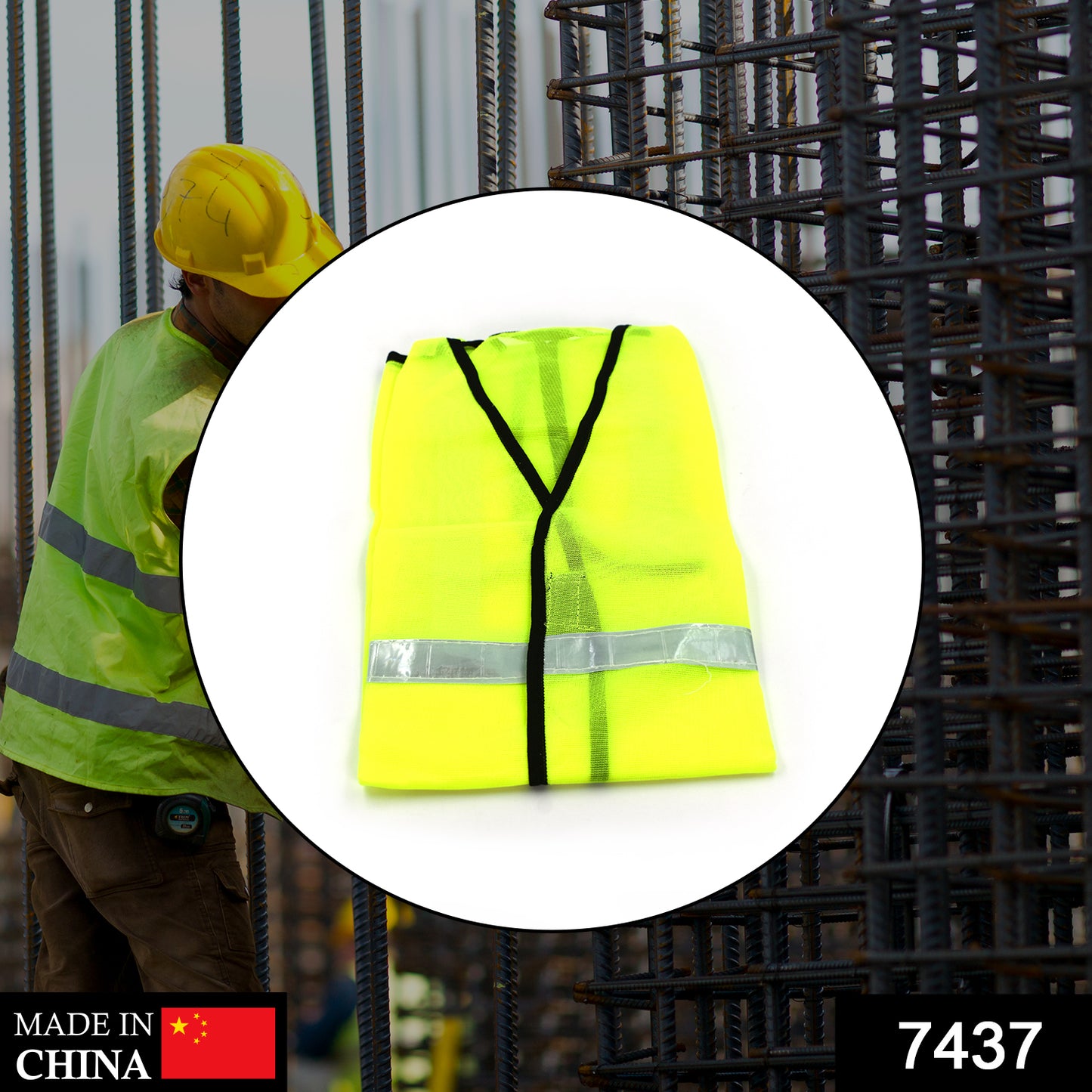 7437 Green Safety Jacket For Having Protection Against Accidents Usually In Construction Areas.