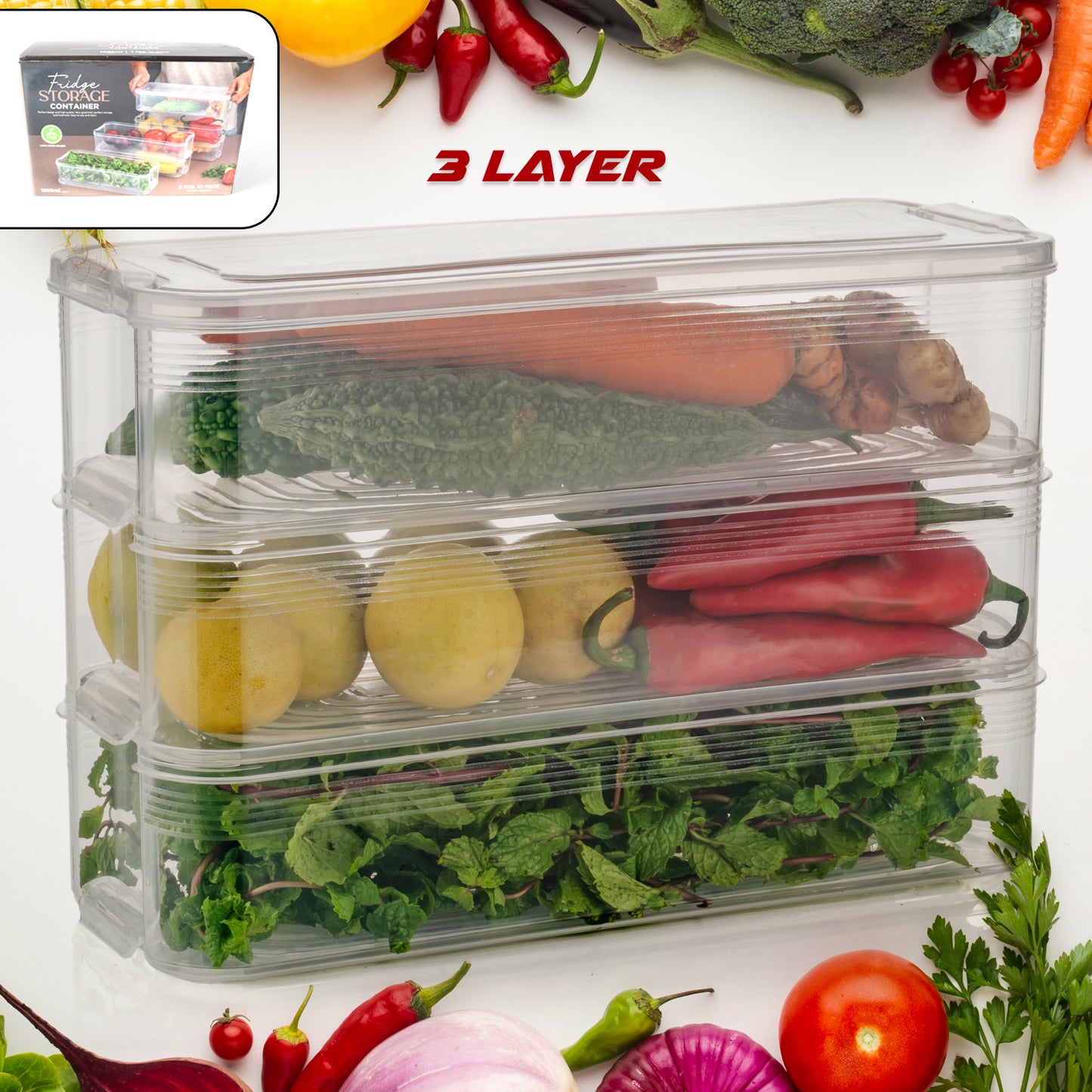 5595 3 Fridge Storage Container Fridge Organizer With Lid Stackable Fridge Storage Containers Plastic Freezer Storage Containers For Fish Meat Vegetables Fruits Pack Of 3pcs 1500ml Approx