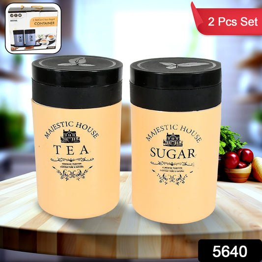 5640 Accurate Seal Tea Sugar Coffee Container Plastic Damru Shaped Tea Coffee Sugar Canisters Jar New Airtight Food Seal Containers For Salt Dry Fruit Grocery 2 Section (800 Ml Approx)