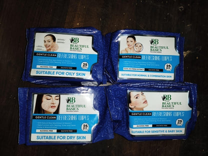 Beautiful Basics Dry Oily Sensitive  Normal Skin Face Wipes (4 Pkts X 100 Pcs Wipes)