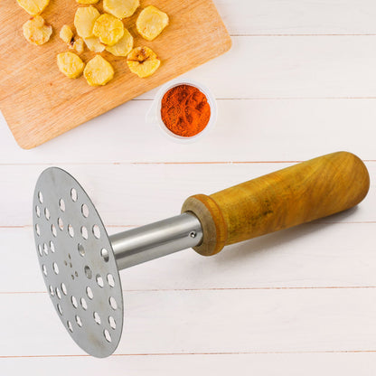 High Grade Stainless Steel Potato Masher Paubhaji  Pav Bhaji Masher With Wooden Handle (1 Pc)