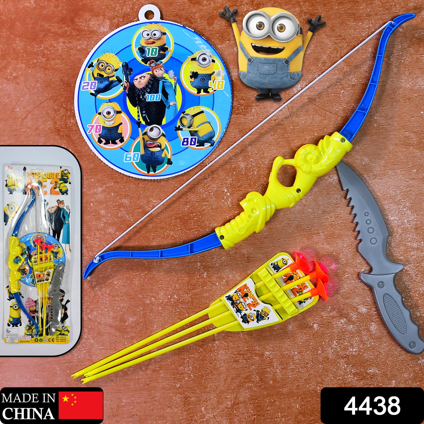 4438 Plastic Archery Bow And Arrow Toy Set With Single Knife And 3pc Arrow And Target Board