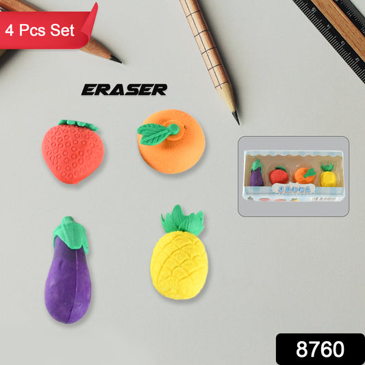 8760 Mini Cute Vegetables And Fruits Erasers Or Pencil Rubbers For Kids 1 Set Fancy  Stylish Colorful Erasers For Children Eraser Set For Return Gift Birthday Party School Prize 3d Erasers  (4 Pc Set)