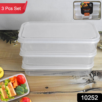 Plastic Square Lunch Box Kitchen Containers Set (3 Pcs Set)