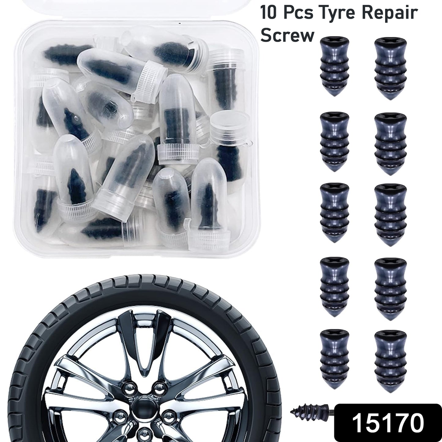 Tire Repair Rubber Nail Car Tire Repair Nails Tire Repair Rubber Screws Black (10 Pcs Set)