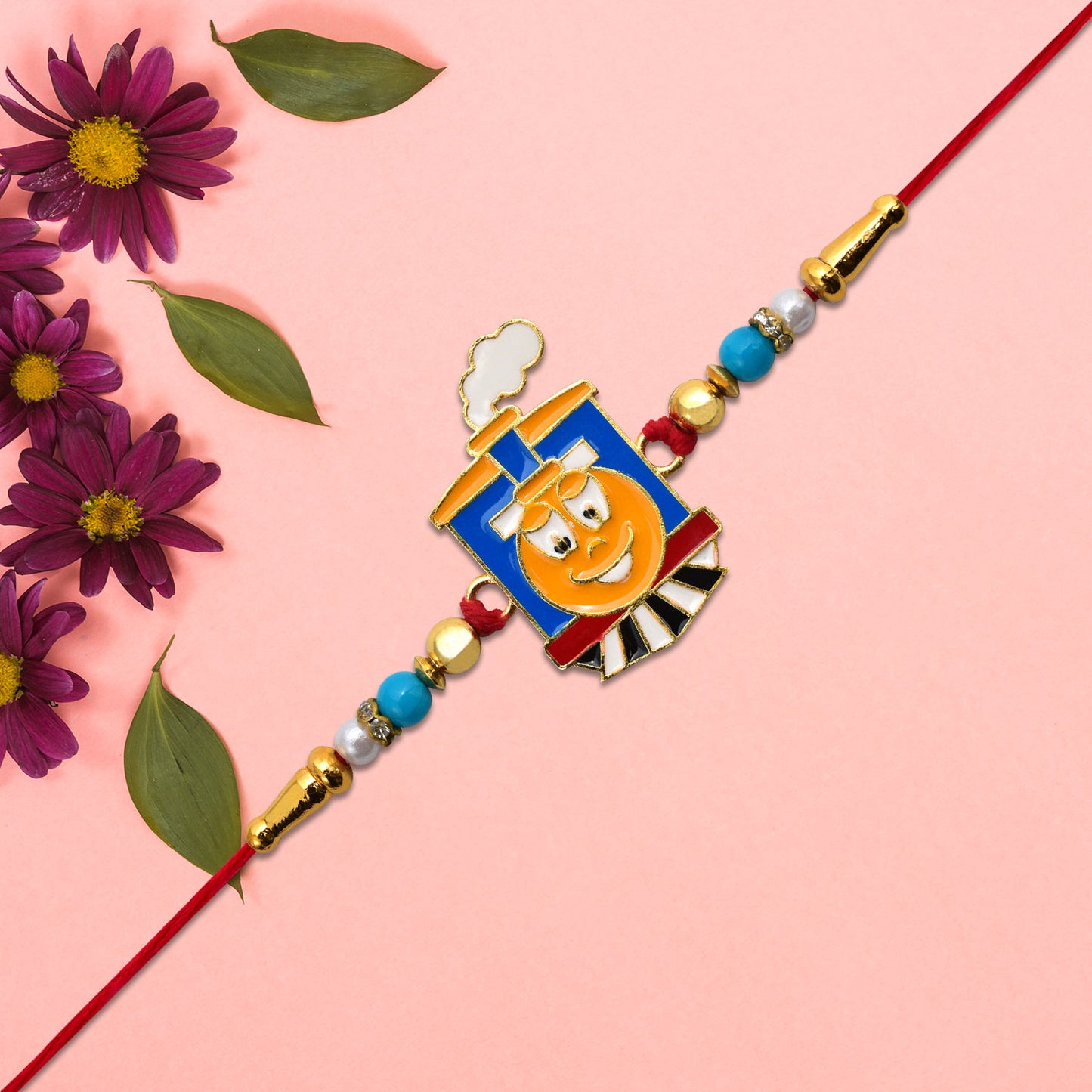 Kids Cartoon Train Rakhi With Colorful Beads