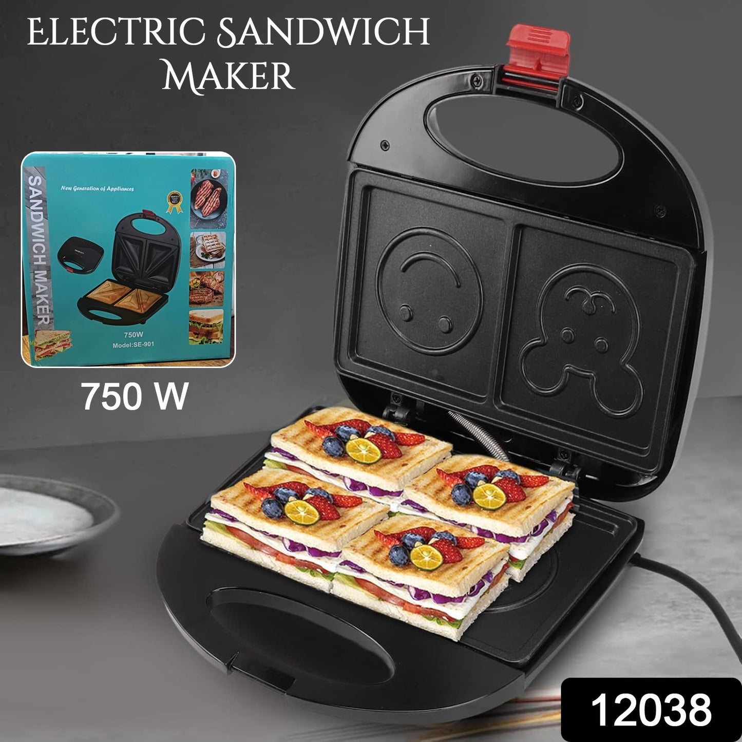 Double Sided Heating 750w Electric Sandwich Maker (1 Pc)