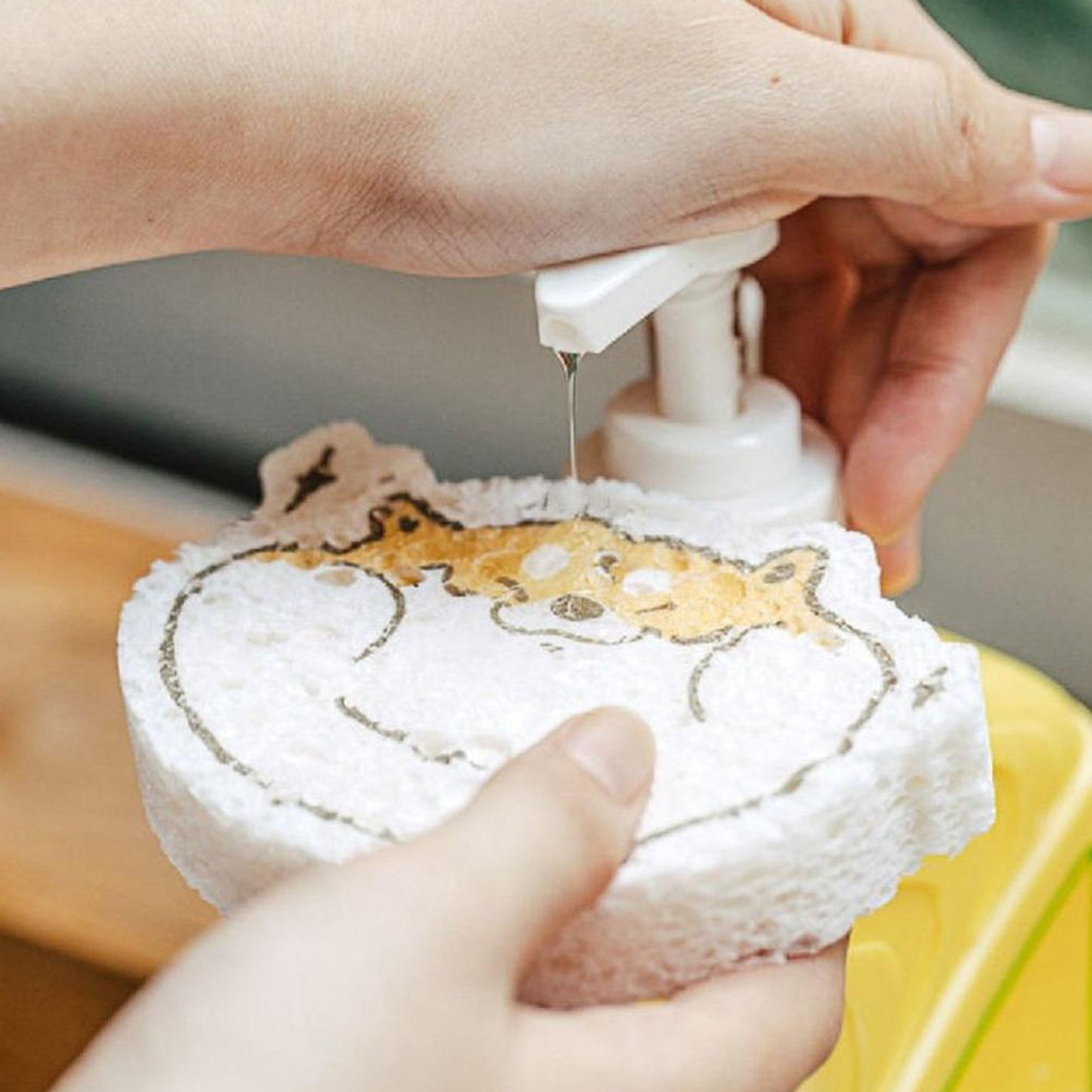 6428a Compressed Wood Pulp Sponge. Creative Cartoon Design Scouring Pad Dishwashing Absorbing Pad. Kitchen Cleaning Tool.