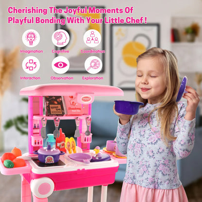 3 In 1 Kitchen Set For Kids Portable Pretend Play Toys For Kids With Suitcase (1 Set)