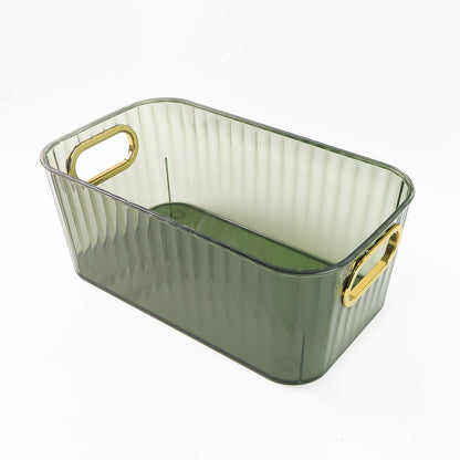 Premium Ribbed Transparent Storage Basket With Gold Handle  Multipurpose Kitchen Amp Home Organizer Box