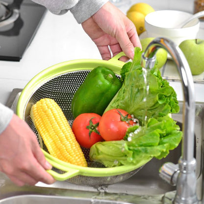 7147 Big Stainless Steel Colander With Handle Large Metal Mesh Basket Strainer For Pasta Spaghetti Berry Veggies Fruits  Kitchen Food Colander Dishwasher Safe (1 Pc )
