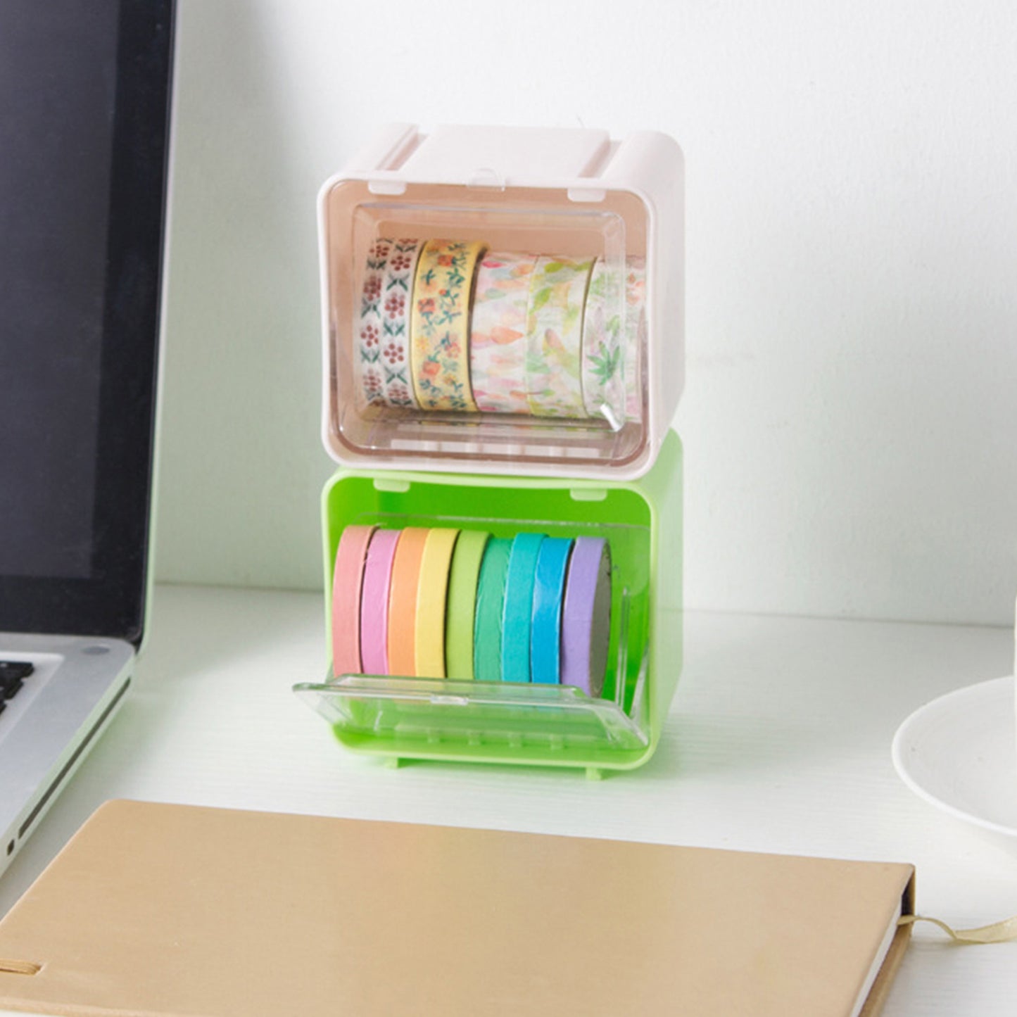 17611 Storage Box Storage Container Tape Storage Boxes Durable Convenient Plastic Transparent Lid Visible Tape Storage Box  Case For Office