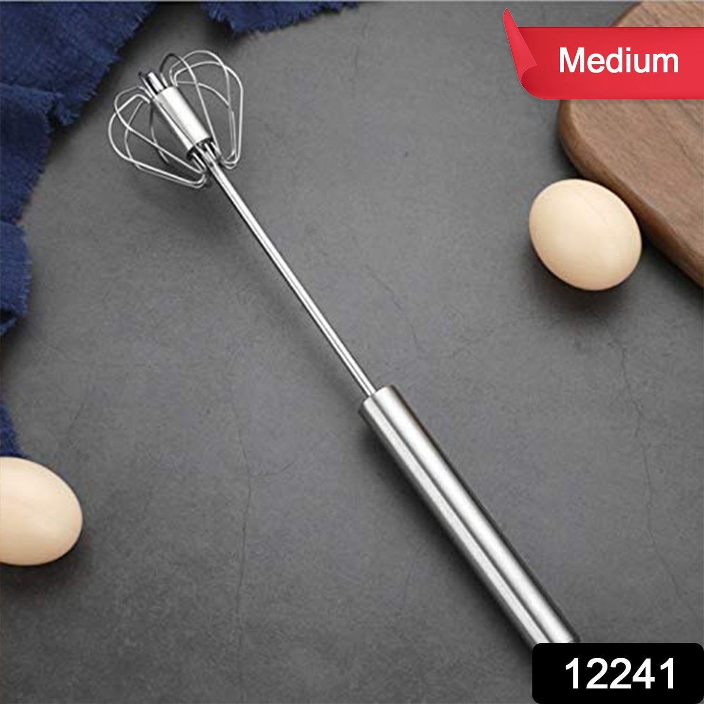 Medium Stainless Steel Egg Whisk Hand Push Rotary Whisk Blender (1 Pc  30 Cm)