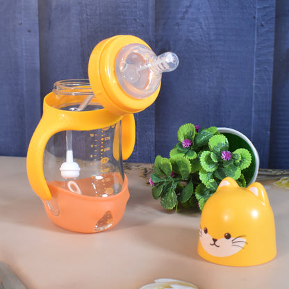 Glass Baby Feeding Bottle With Handles  Straw (300 Ml  1 Pc)