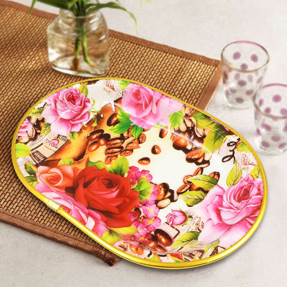 Plastic Flower Printed Design Serving Tray (3 Pcs Set  Mix Color)