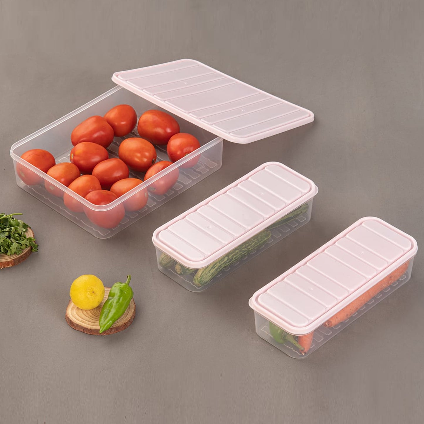 5637 Plastic Food Storage Container For Fridge Fridge Storage Boxes With Lid Stackable Fridge Storage Containers Freeze Organizer Items And Storage Vegetable Storage Box For Fridge (3 Pcs Set)