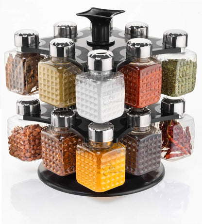 5503 All New Square 16 Bottle Design 360 Degree Revolving Spice Rack Container Condiment Pieces Set Square Small Container