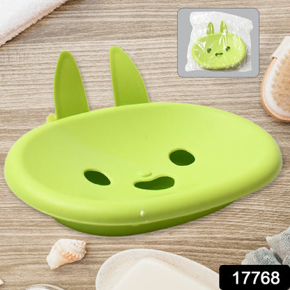 17768 Soap Box Drain Soap Box Cute Rabbit Shape Double Soap Bowl Box Plastic Rack Storage Rack Bathroom Toilet Storage Box