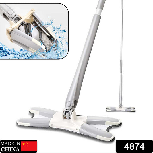 4874 X Shape Mop Or Floor Cleaning Hands-free Squeeze Microfiber Flat Mop System 360 Flexible Head Wet And Dry Mop For Home Kitchen With 1 Super-absorbent Microfiber Pads.