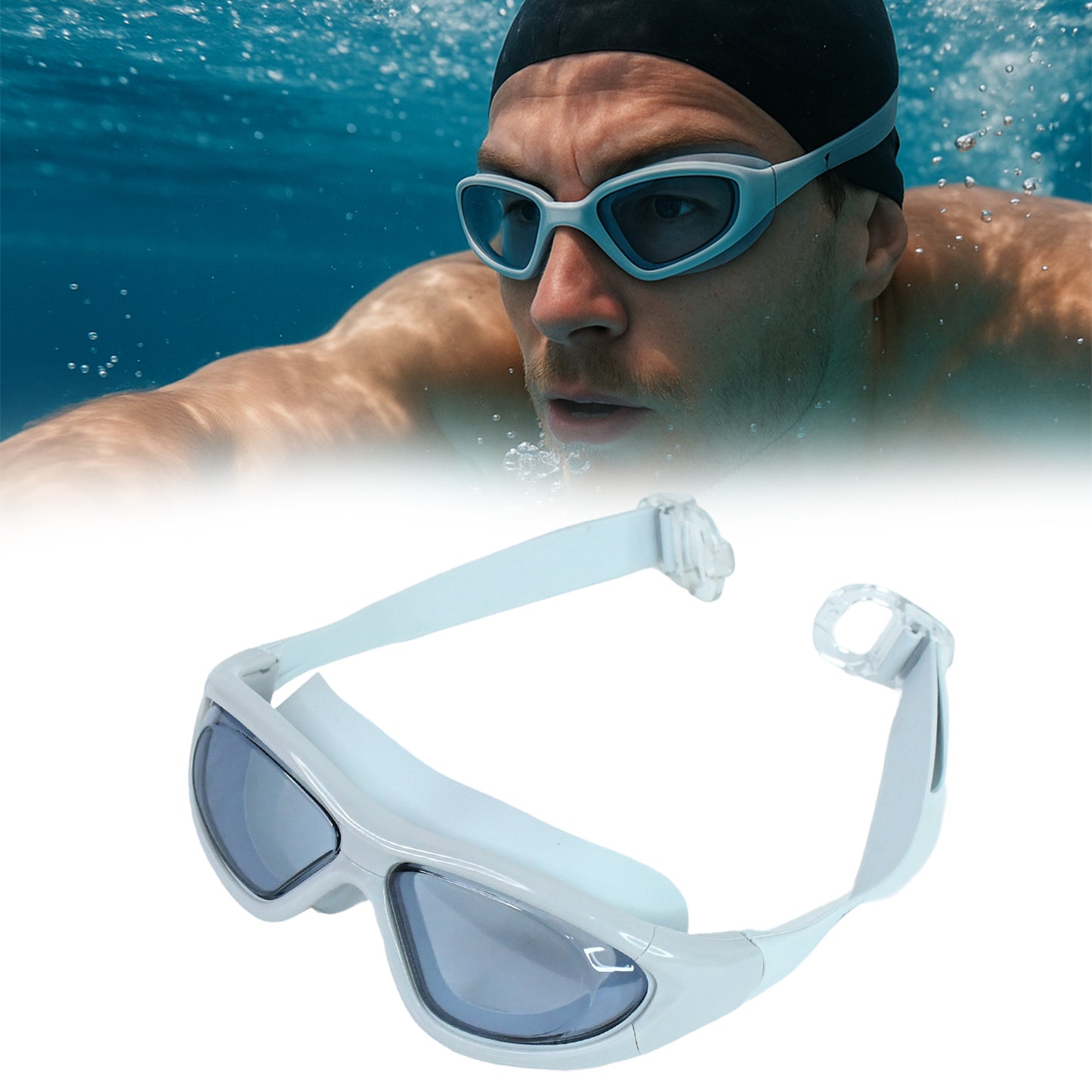 Premium Wide Vision Swimming Goggles With Protective Hard Case (1 Pc)