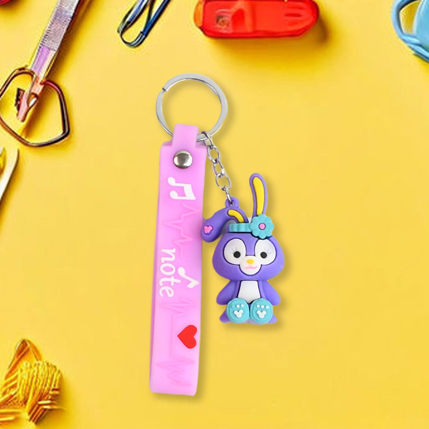 Cute Cartoon Silicone 3d Key Chain With Metal Hook  Strap (Pack Of 1)