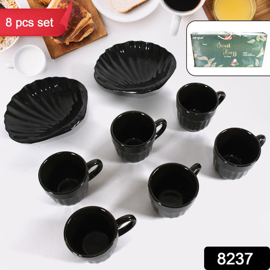 8237 Sweet Buzz Ceramic Tea  Cups  Mug Set With Seashell Shape Serving Bowl Milk Cup Coffee Cup Tea Cup Breakfast Cup Drinking Mug Or Outdoor For Household Gift For Birthday Wedding Party (8 Pcs Set)