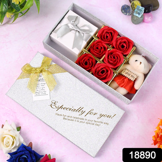 Valentine Day Gift Set Scented Rose Flowers Pack With Teddy