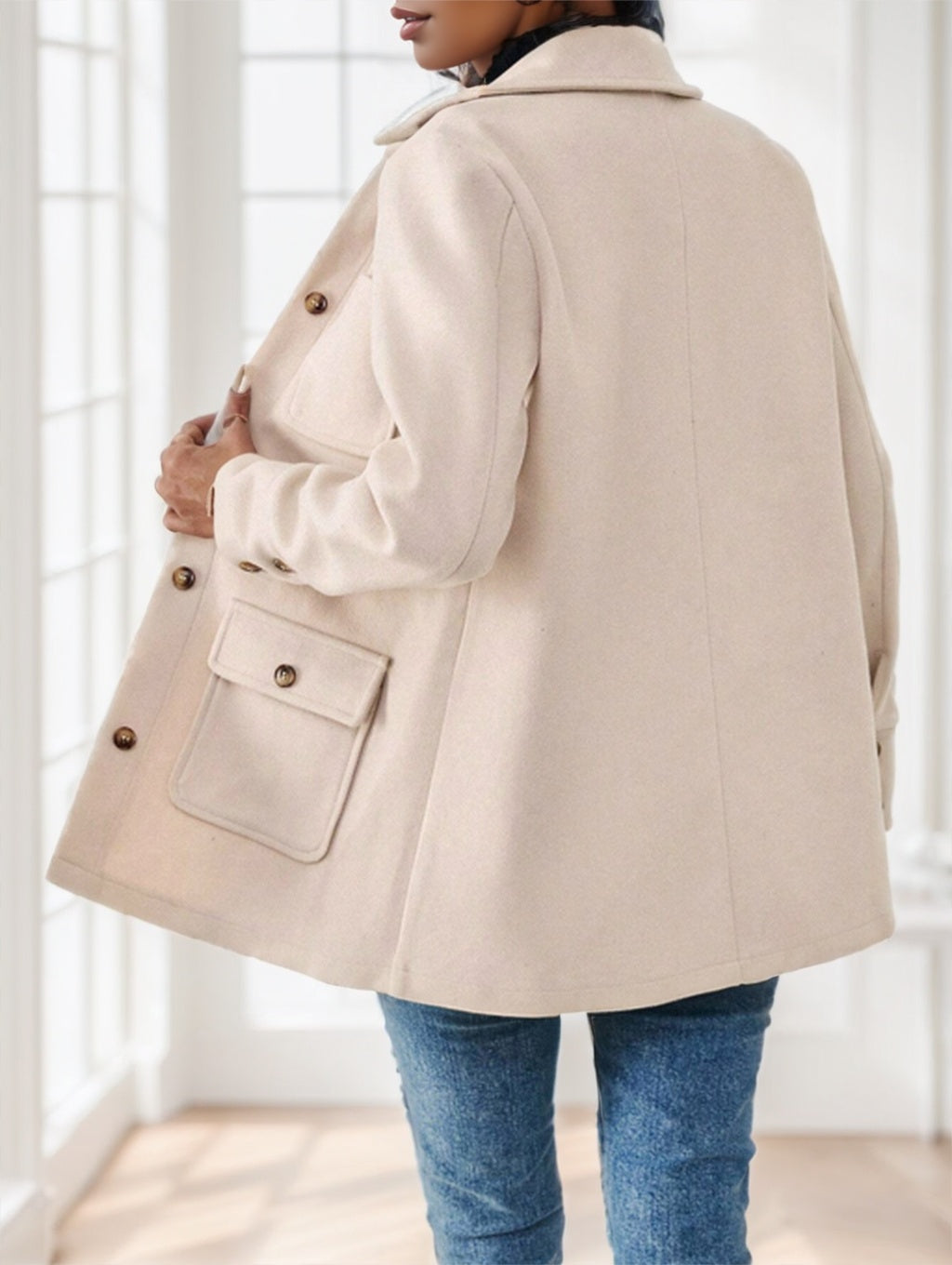 Casual Solid Color Multi-Pocket Jacket, Versatile For Autumn Winter