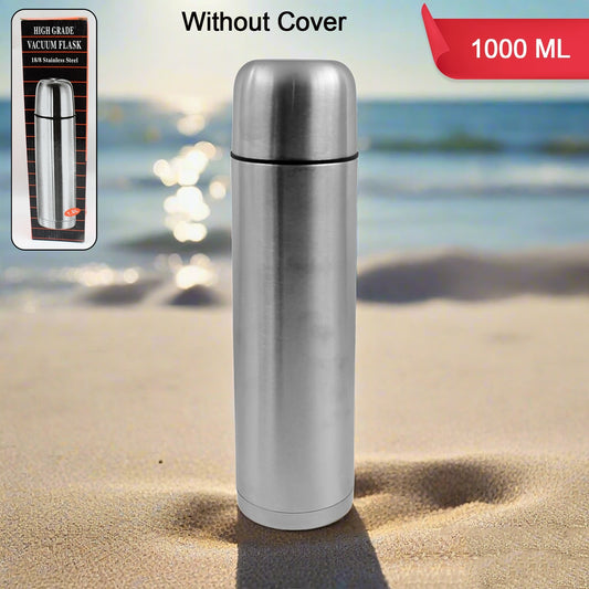 Vacuum Flask Without Cover 188 Stainless Steel  Hot And Cold Water Bottle With Push-down Lid  Double Walled Stainless Steel Bottle For Travel Home Office School Picnic (1000 Ml)