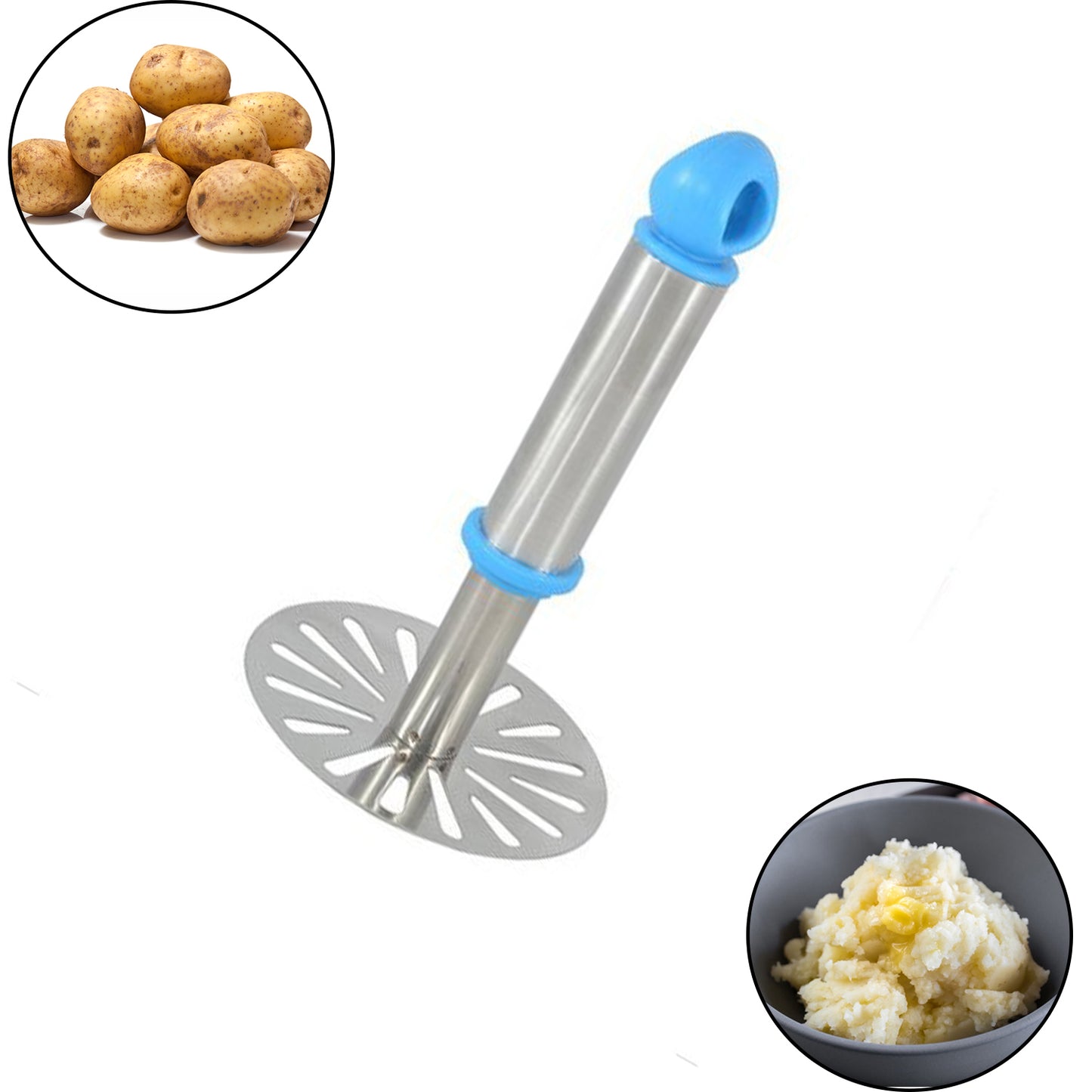 8123 Ganesh Potatopav Bhaji Masher With Plastic Handle Silver  Plastic - Oval Pav Masher Potato 1-piece Smasher Handle Multicolor