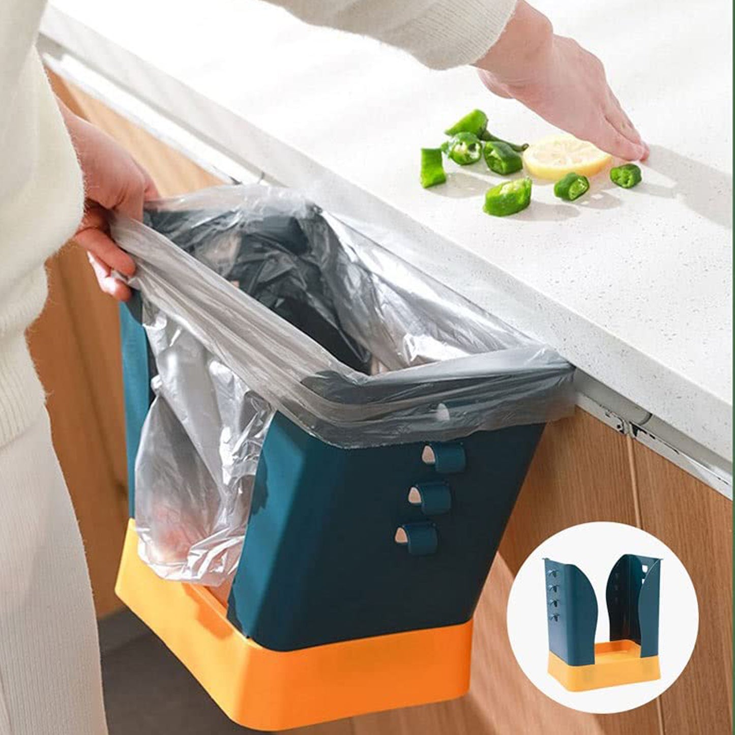 9451 Waste Bin Trash Can Waste Container Expandable Trash Can Plastic Trash Can Plastic Garbage Can Expandable Trash Bag Holder Large Capacity For Kitchen Bathroom Living Room Bedroom Outdoor (1 Pc)