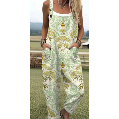 Women's Digital 3D Printing Buttons Casual Suspender Trousers Suspenders