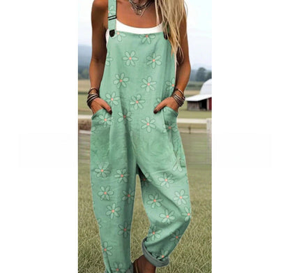 Women's Digital 3D Printing Buttons Casual Suspender Trousers Suspenders