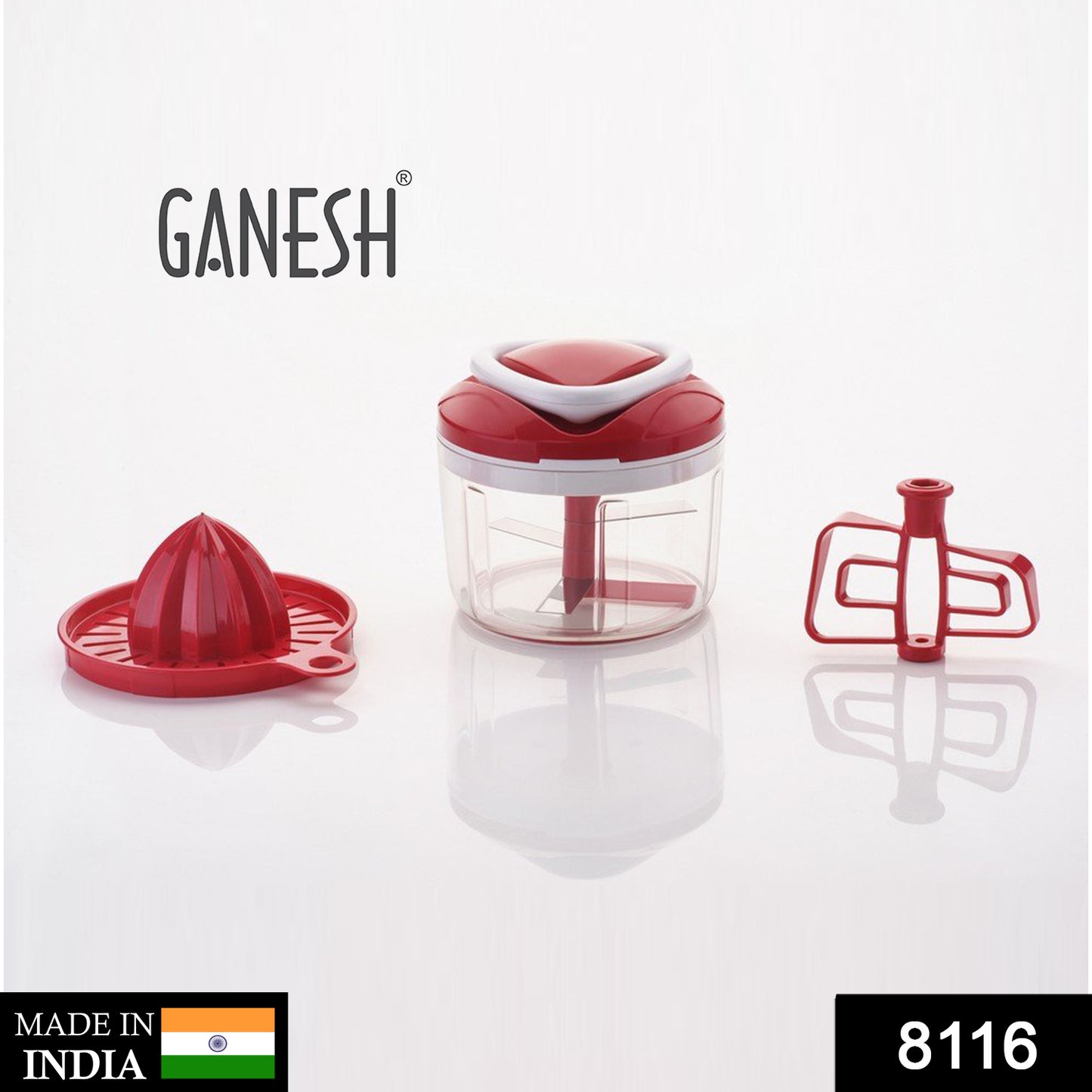 8116 Ganesh Easy Pull 3-in-1 Plastic Chopper (650ml 125mm Red)