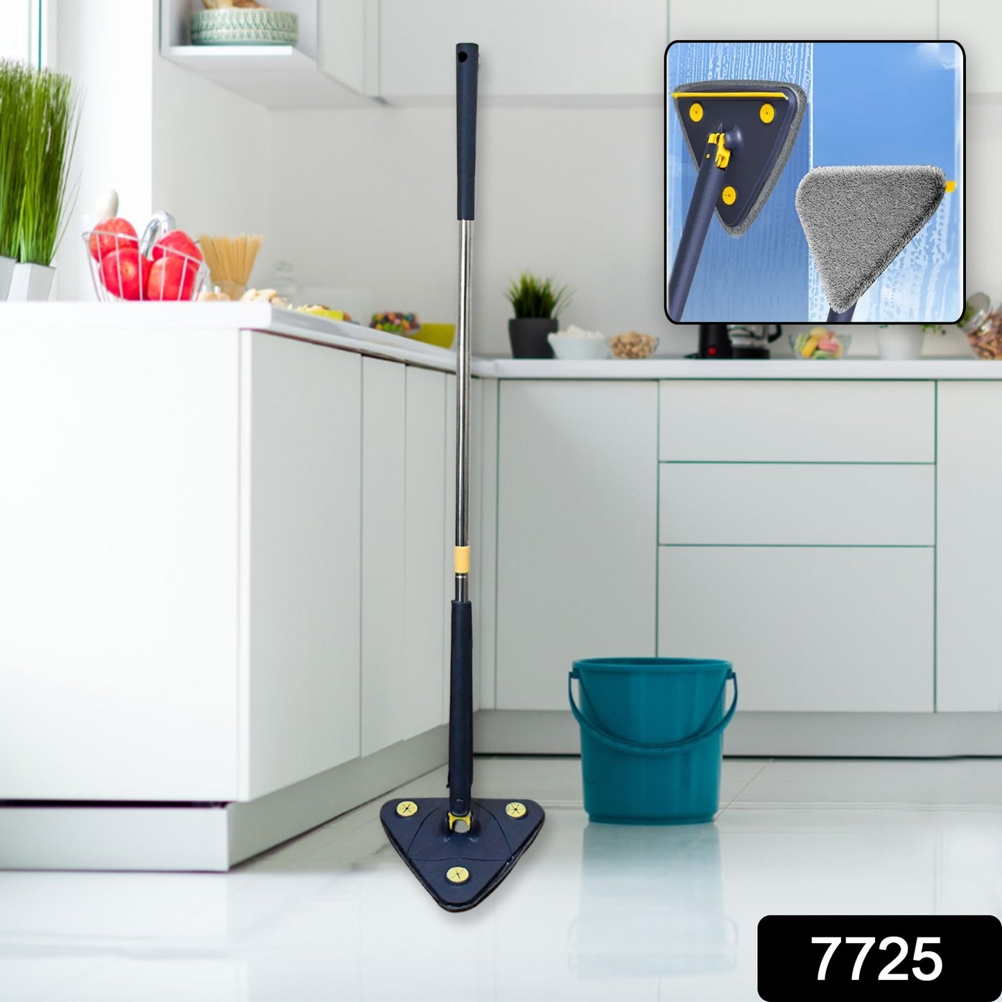 7725 Rotatable Adjustable Triangle Cleaning Mop Triangle Mop With Stainless Steel Long Handle Push-pull Squeezing Cleaning Mop Dry  Wet Mop For Floor Windows (1 Pc)