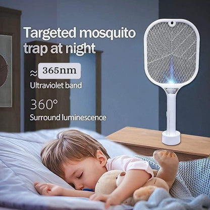 1747 Mosquito Killer Racket  Rechargeable Automatic Electric Fly Swatter  Mosquito Zapper Racket With Uv Light Lamp  Mosquito Swatter With Usb Charging Base  Electric Insect Killer Racket Machine Bat