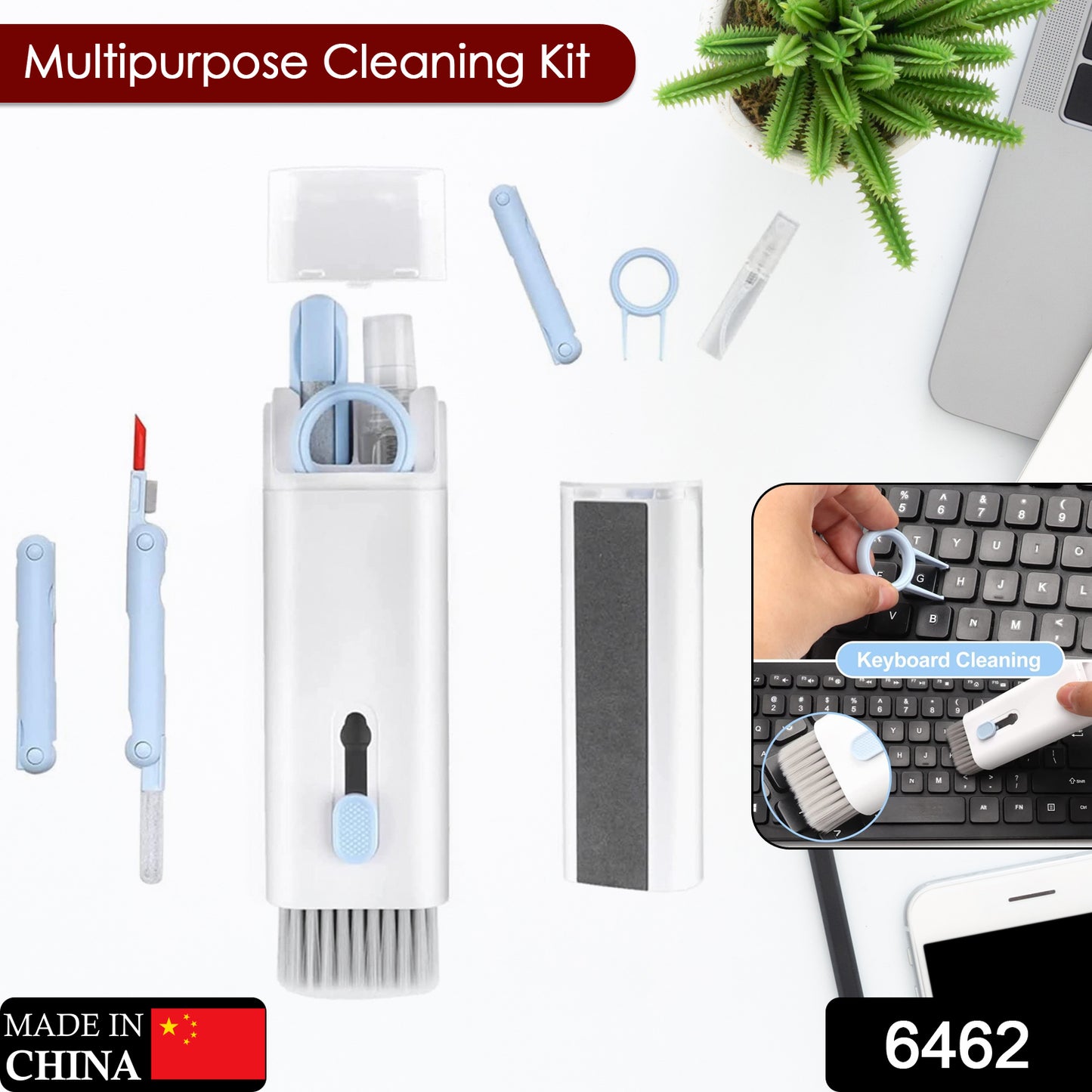 6462 7 In 1 Electronic Cleaner Kit Cleaning Kit For Monitor Keyboard Airpods Screen Dust Brush Including Soft Sweep Swipe Airpod Cleaner Pen Key Puller And Spray Bottle