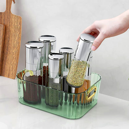 Premium Ribbed Transparent Storage Basket With Gold Handle  Multipurpose Kitchen Amp Home Organizer Box
