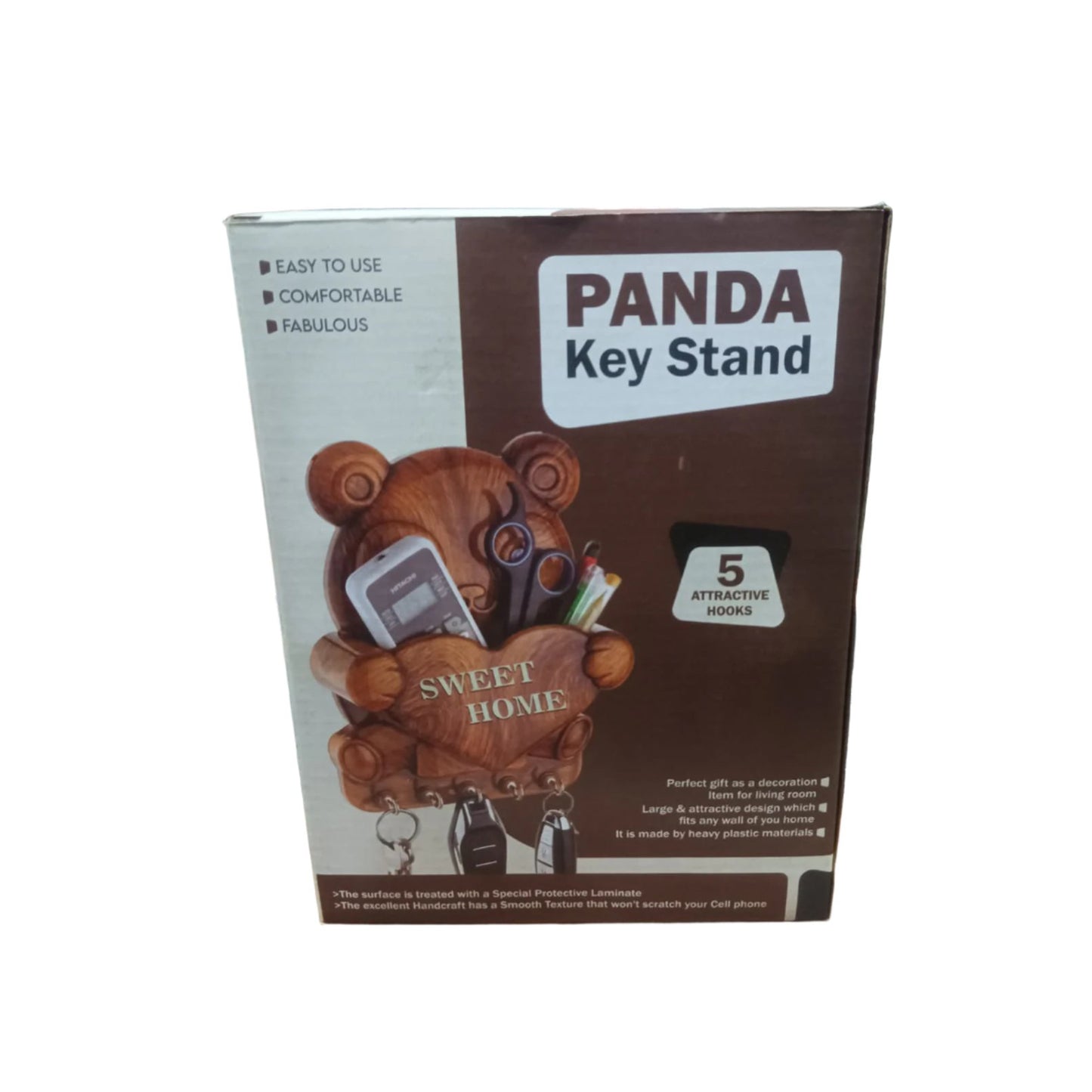 Cute Plastic Panda Key Holder Wall Key Rack With 5 Hooks (1 Pc)