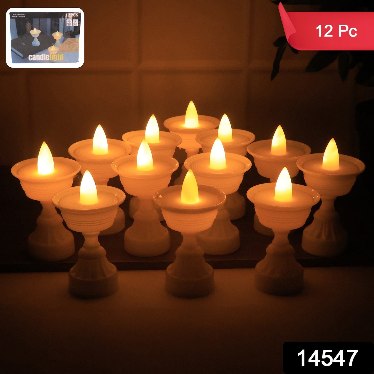 Set Of 12 White Water Sensor Led Diyas