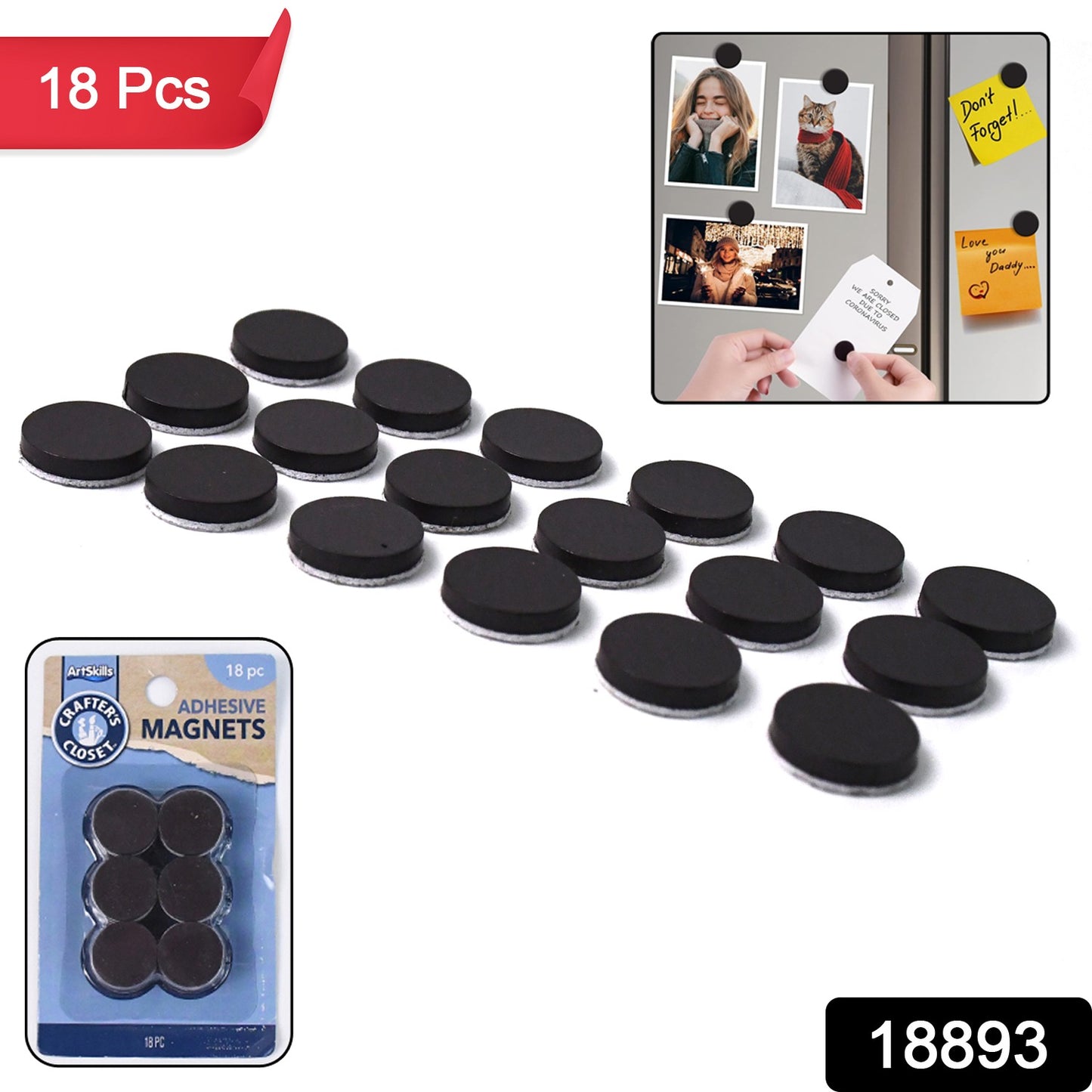 Magnets With Adhesive Backing Magnetic Tape Magnet Strips (18 Pcs Set)