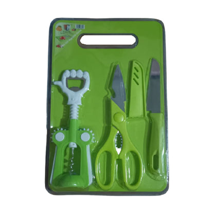 5508 Plastic Chopping Board With Knife Set And Scissor And Wine Stainless Steel And Plastic Kitchen Item Multipurpose Cutting Vegetables