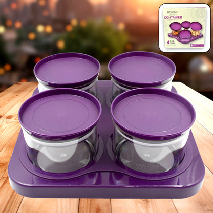 5550 Airtight Plastic 4 Pc Storage Container Set With Tray Dry Fruit Plastic Storage Container Tray Set With Lid  Serving Tray For Kitchen