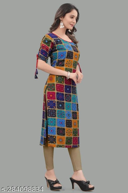 Rayon Printed Kurti for Women (Multicolor)