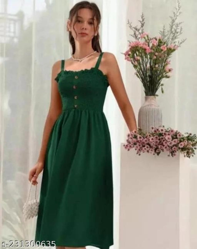 Poly Crepe Dress for Women (Green, S)