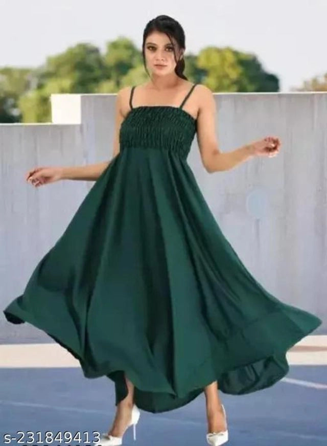 Poly Crepe Dress for Women (Green, S)