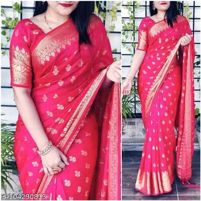 Banarsi Silk Saree For Women (Pink, 6.3m)