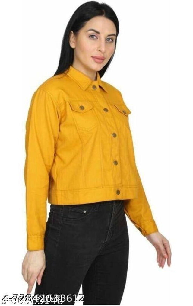 Denim Jacket for Women (Yellow, S)