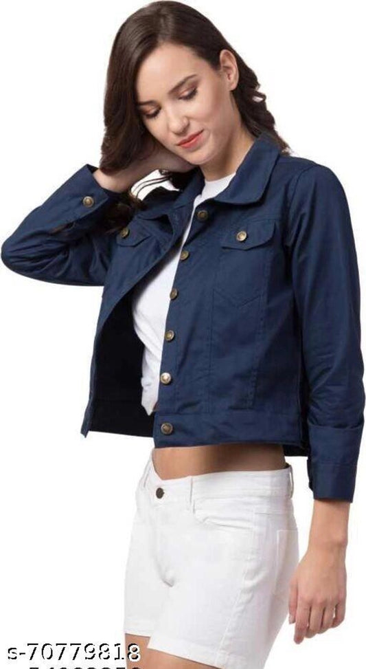 Denim Jacket for Women (Navy Blue, S)